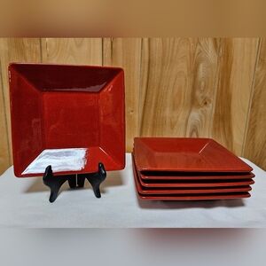 Waechtersbach Fun Factory Red-Cherry Set of 6  Square Salad Plates 7" GERMANY